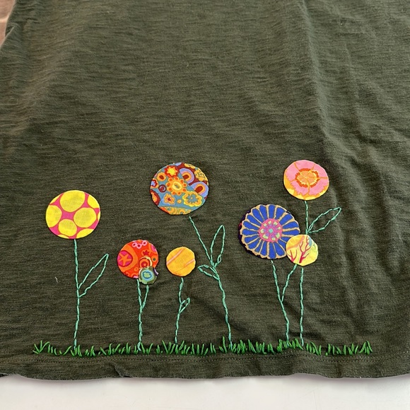 Gap t-shirt dress tunic XXL pocket tee embellished floral hand sewn army green - Picture 7 of 8